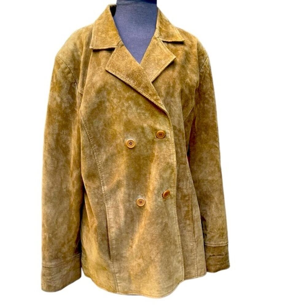 Vtg Western Leather Suede Rugged Double Breasted Jacket Womens XL Desert Boho